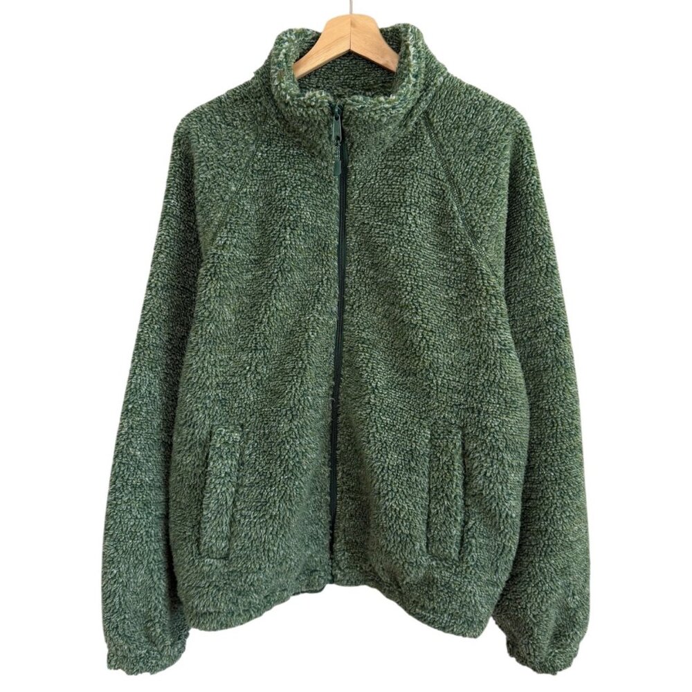 UO BDG Mens Full Zip High Pile Fleece Jacket Outdoors Gorpcore Granola Green S